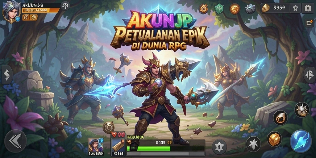 Screenshot utama AKUNJP menampilkan aksi pertempuran yang menegangkan di dunia RPG.