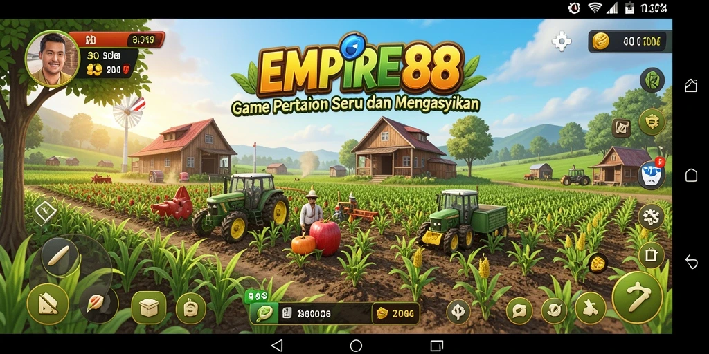 Tampilan gameplay <strong>EMPIRE88</strong> dengan aktivitas bertani yang menarik.