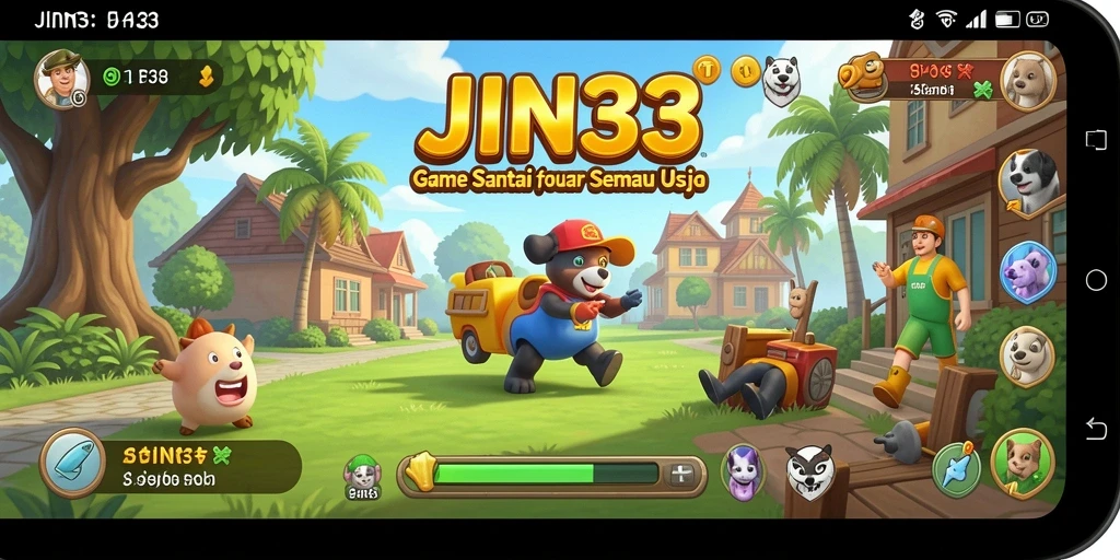 Tampilan gameplay <strong>JIN33</strong> yang ceria dan penuh warna.