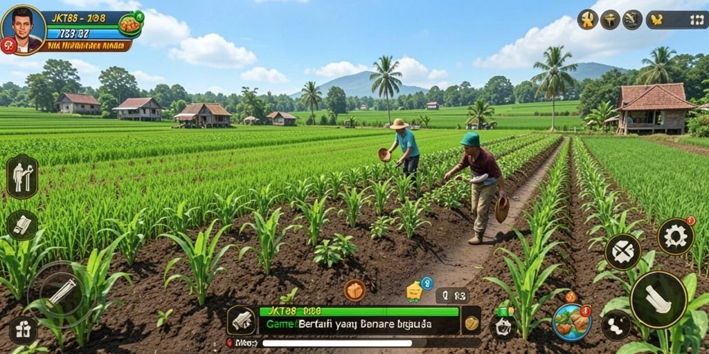Screenshot utama JKT88 menampilkan gameplay seru bertani.
