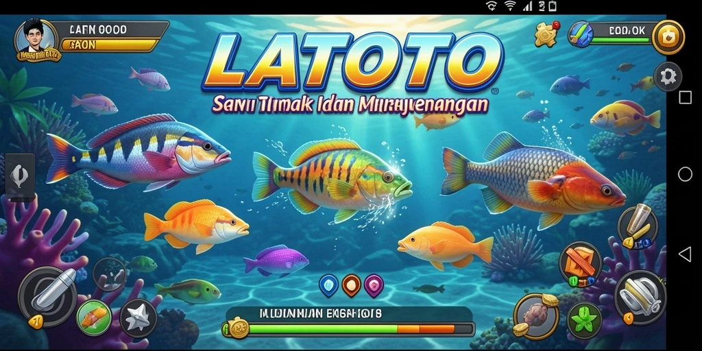 Screenshot gameplay LATOTO menampilkan aksi seru menangkap ikan.