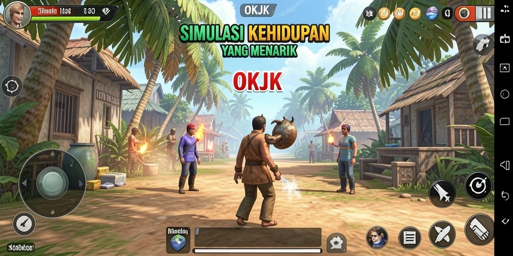 Screenshot menunjukkan gameplay seru OKJK dalam simulasi kehidupan.