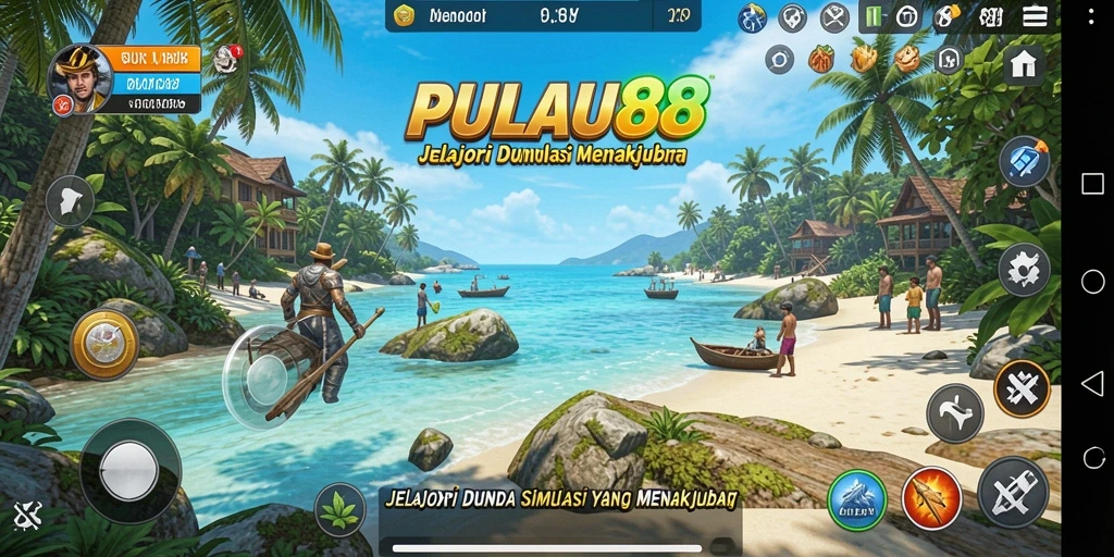Screenshot gameplay PULAU88 menampilkan pulau yang indah dan interaksi sosial.