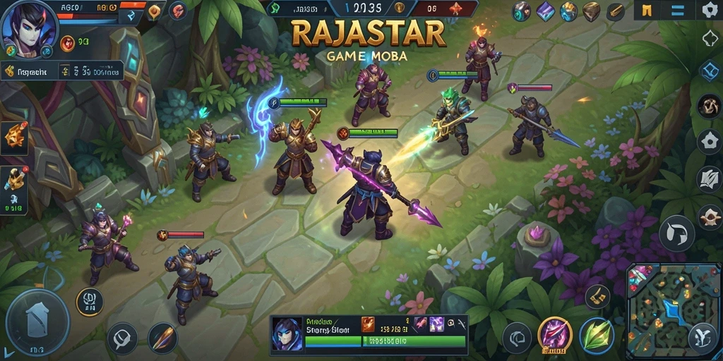 Tampilan aksi seru dalam gameplay RAJASTAR MOBA.