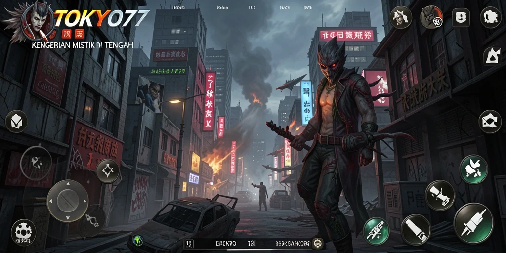 Screenshot gameplay menunjukkan momen mencekam di TOKYO77.